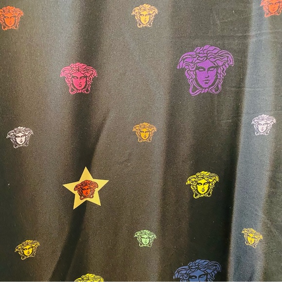 Versace 100% Silk Medusa Star Colorful Button Down Shirt Size 43 - Picture 6 of 11